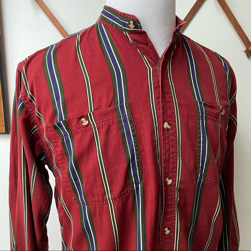 🍄 5/$30 Vintage Striped Mandarin Shirt - Picture 10 of 13